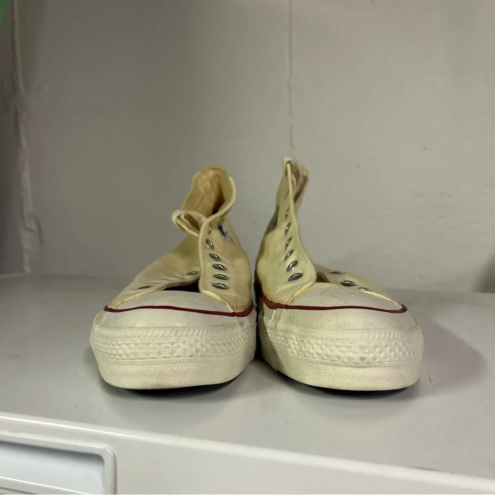 Converse Cream High-Top Sneakers with Red & Blue Stripe - Picture 2 of 6